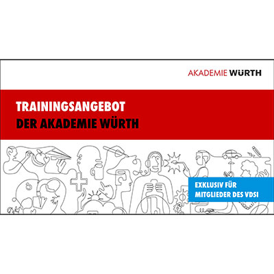 VDSI-Punkte sichern! Die Akademie Würth bietet über  50 Trainings mit entsprechender Bepunktung durch den Verband  für Sicherheit, Gesundheit und Umweltschutz bei der Arbeit e. V. (VDSI) an. Nutzen Sie das breite Themenportfolio und sichern Sie sich Ihre VDSI-Punkte!  